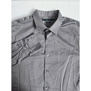 Perry Ellis Men's Medium Gray Shine 100% Cotton Non-Iron Long‎ Sleeve Button Up